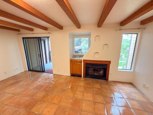 Empty room, Fireplace, Interior, Wooden Beams
