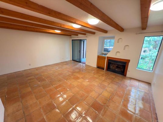 Empty room, Fireplace, Interior, Wooden Beams