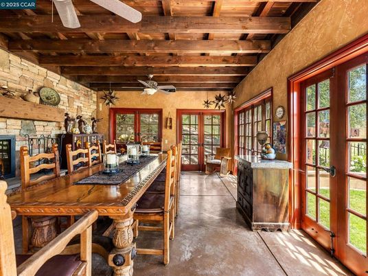 Dining room, Fireplace, Interior, Stone Walls, Wooden Beams, Wooden Ceilings