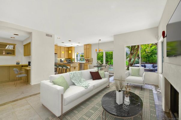 Dining room, Fireplace, Interior, Kitchen, Living room, Pendant Lights, Recessed Lighting