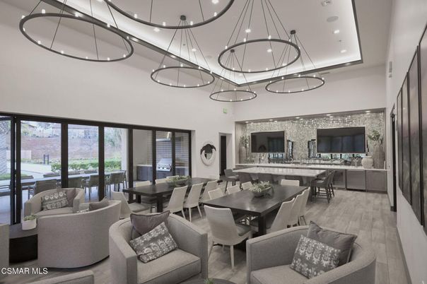 Dining room, Interior, Living room, Pendant Lights, Recessed Lighting, Wood Texture Flooring