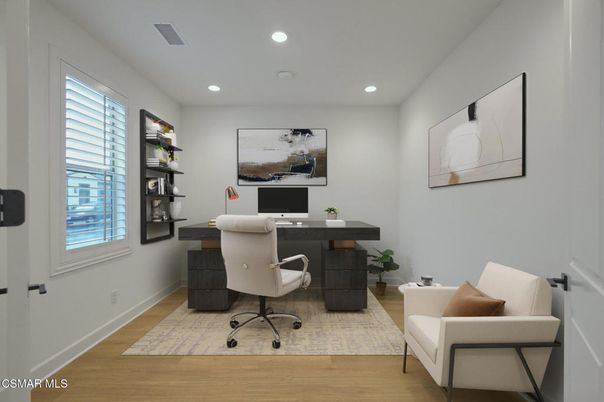 Home Office, Interior, Recessed Lighting, Wood Texture Flooring