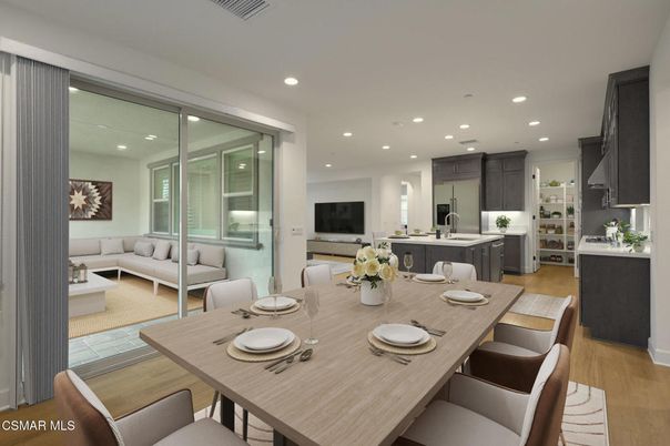 Dining room, Interior, Kitchen, Living room, Recessed Lighting, Wood Texture Flooring