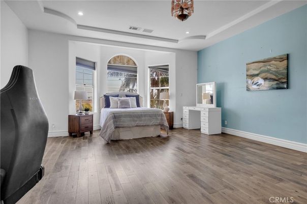 Bedroom, Interior, Recessed Lighting, Wood Texture Flooring