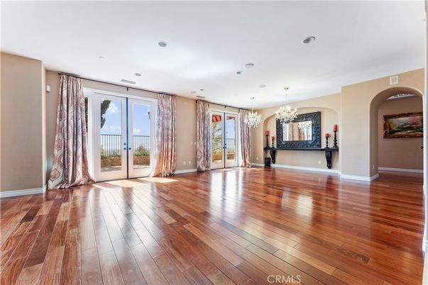 Chandelier, Empty room, Interior, Recessed Lighting, Wood Texture Flooring