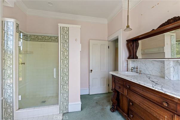 Bathroom, Glass Shower, Interior, Pendant Lights