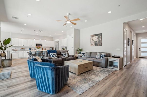 Interior, Kitchen, Living room, Pendant Lights, Recessed Lighting, Stainless Steel Appliances, Wood Texture Flooring