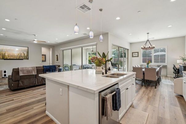 Dining room, Interior, Kitchen, Living room, Pendant Lights, Recessed Lighting, Wood Texture Flooring
