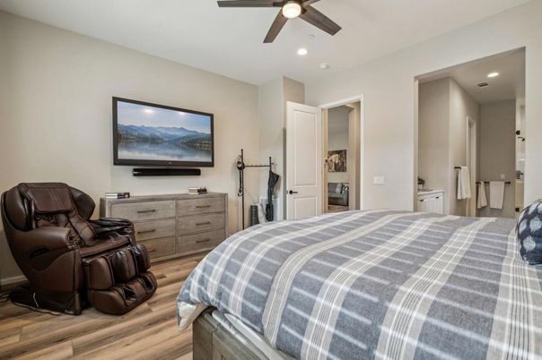 Bedroom, Interior, Recessed Lighting, Wood Texture Flooring
