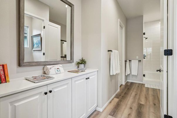 Bathroom, Interior, Recessed Lighting, Wood Texture Flooring