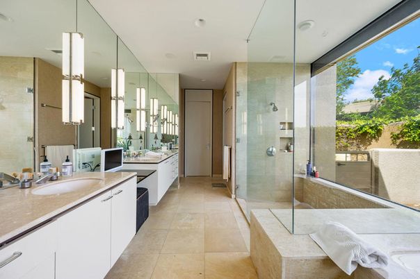 Bathroom, Dual Sink Vanities, Glass Shower, Interior, Recessed Lighting