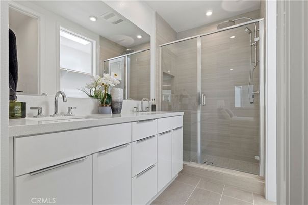 Bathroom, Dual Sink Vanities, Glass Shower, Interior, Recessed Lighting