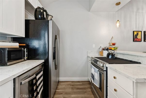 Interior, Kitchen, Pendant Lights, Stainless Steel Appliances, Wood Texture Flooring