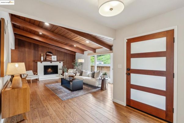 Fireplace, Interior, Living room, Recessed Lighting, Wooden Beams, Wooden Ceilings, Wood Texture Flooring, Wooden Walls
