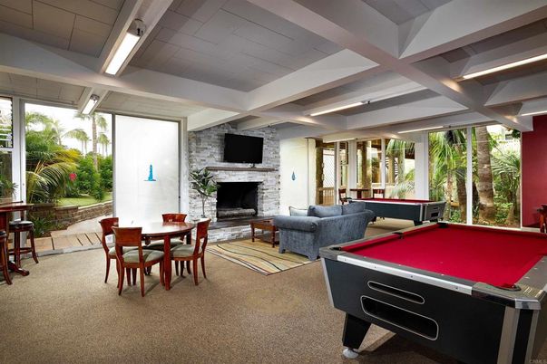 Billiard Table, Dining room, Fireplace, Game Room, Interior, Living room, Stone Walls