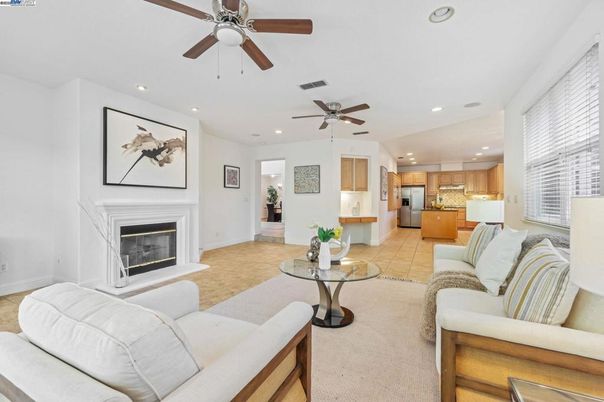 Fireplace, Interior, Kitchen, Living room, Recessed Lighting