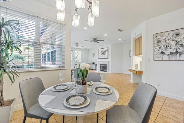 Dining room, Fireplace, Interior, Recessed Lighting