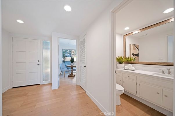 Bathroom, Interior, Recessed Lighting, Wood Texture Flooring