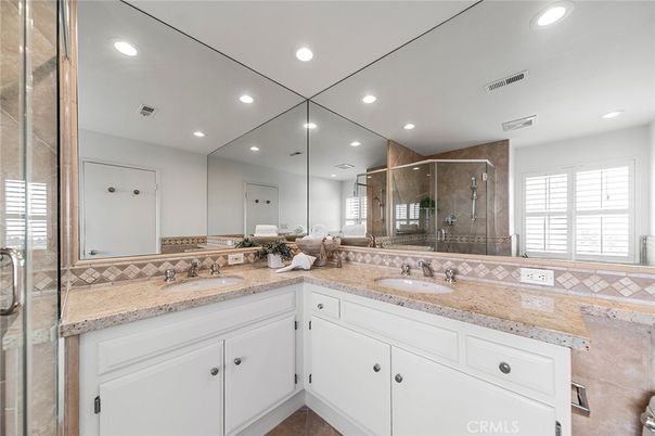 Bathroom, Dual Sink Vanities, Glass Shower, Interior, Recessed Lighting