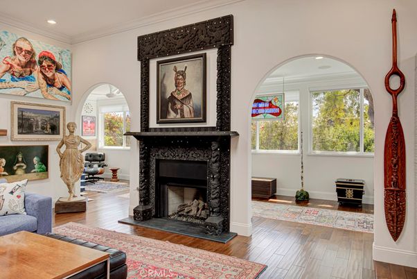Fireplace, Interior, Recessed Lighting, Wood Texture Flooring