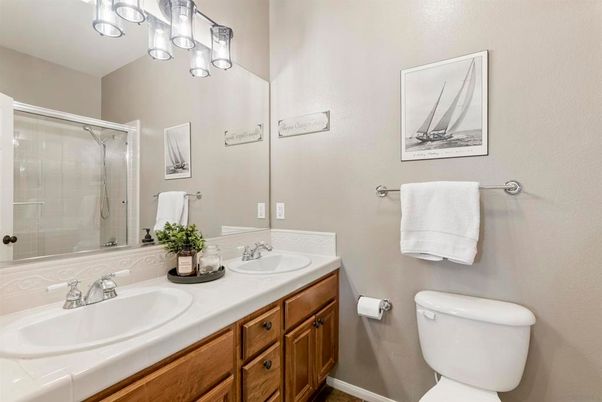 Bathroom, Dual Sink Vanities, Glass Shower, Interior, Tile Countertops