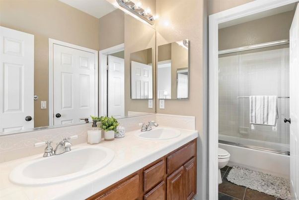 Bathroom, Dual Sink Vanities, Glass Shower, Interior, Tile Countertops