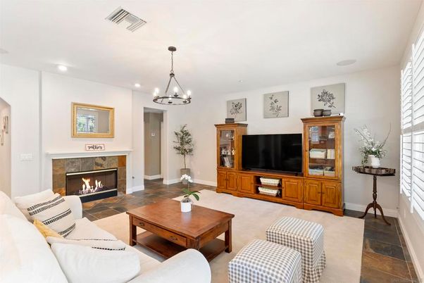 Chandelier, Fireplace, Interior, Living room, Recessed Lighting