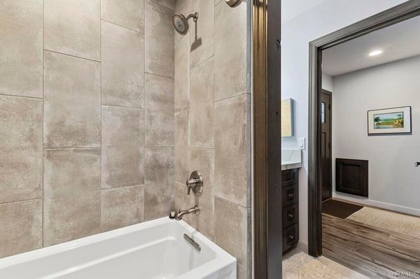 Bathroom, Interior, Recessed Lighting, Wood Texture Flooring