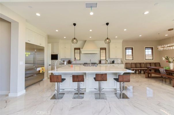 Interior, Kitchen, Marble, Pendant Lights, Recessed Lighting, Stainless Steel Appliances