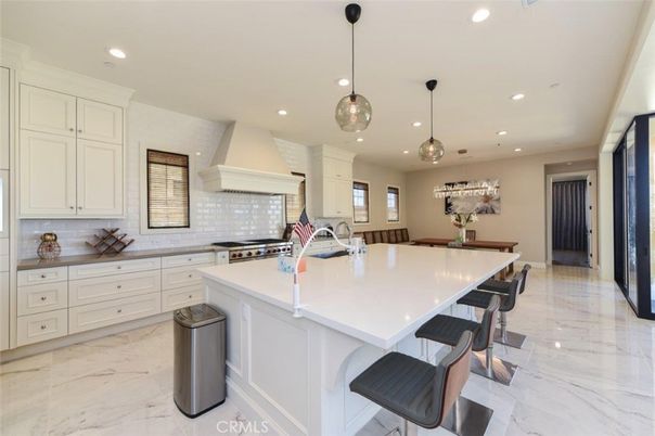 Interior, Kitchen, Marble, Pendant Lights, Recessed Lighting, Stainless Steel Appliances