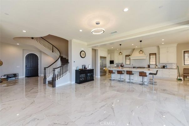Interior, Kitchen, Marble, Pendant Lights, Recessed Lighting, Stainless Steel Appliances