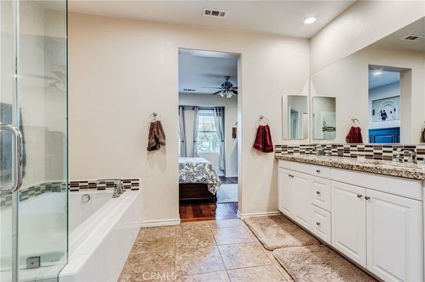 Bathroom, Glass Shower, Interior, Recessed Lighting, Wood Texture Flooring