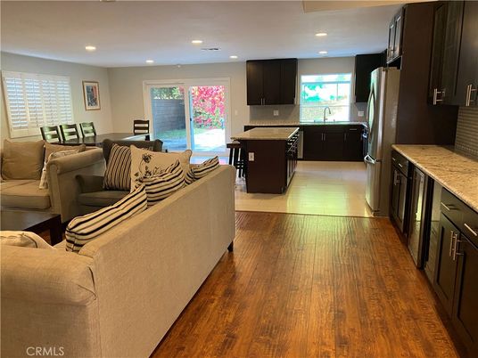 Interior, Kitchen, Living room, Recessed Lighting, Wood Texture Flooring