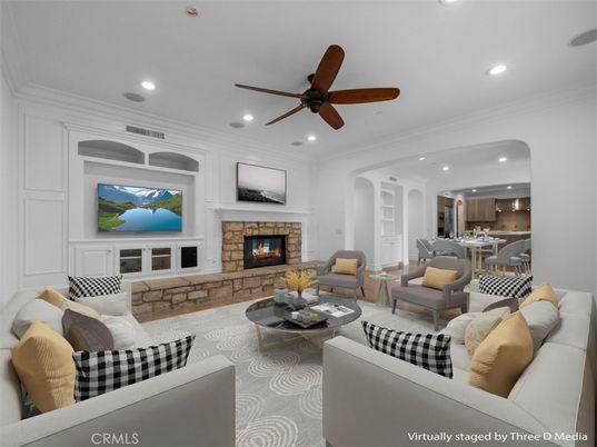 Dining room, Fireplace, Interior, Living room, Recessed Lighting