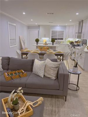 Dining room, Interior, Kitchen, Living room, Recessed Lighting, Wood Texture Flooring