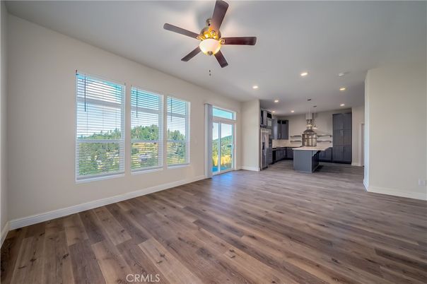 Empty room, Interior, Kitchen, Recessed Lighting, Wood Texture Flooring