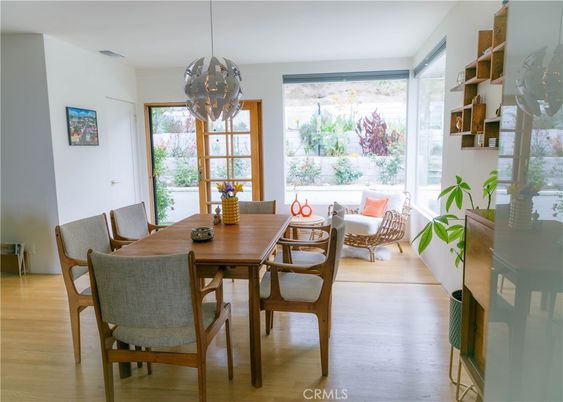 Dining room, Interior, Pendant Lights, Wood Texture Flooring