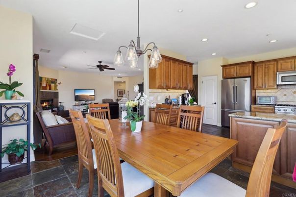 Dining room, Fireplace, Interior, Kitchen, Living room, Pendant Lights, Recessed Lighting, Stainless Steel Appliances