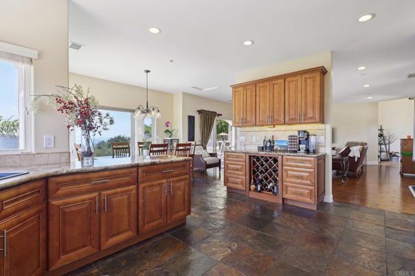 Dining room, Interior, Kitchen, Pendant Lights, Recessed Lighting, Wood Texture Flooring