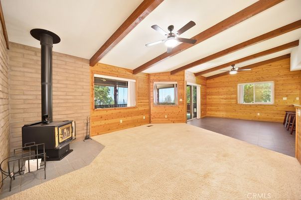 Empty room, Fireplace, Interior, Stone Walls, Wooden Beams, Wooden Walls