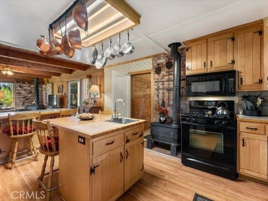 Interior, Kitchen, Stone Walls, Wooden Beams, Wood Texture Flooring