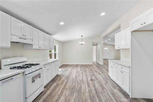 Chandelier, Interior, Kitchen, Recessed Lighting, Wood Texture Flooring