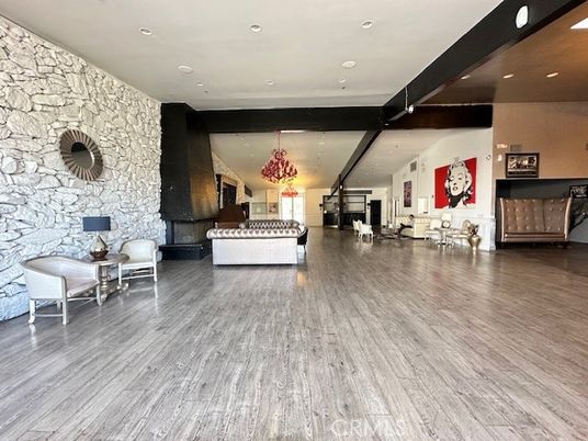 Interior, Living room, Recessed Lighting, Stone Walls, Wood Texture Flooring
