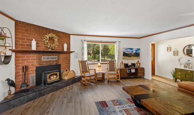 Fireplace, Interior, Stone Walls, Wood Texture Flooring