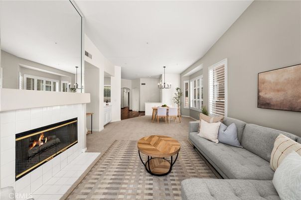 Chandelier, Dining room, Fireplace, Interior, Living room, Pendant Lights