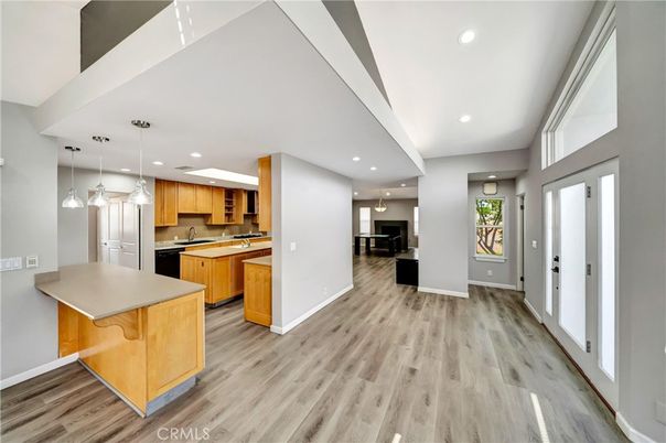 Interior, Kitchen, Pendant Lights, Recessed Lighting, Wood Texture Flooring