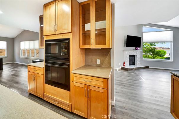 Fireplace, Interior, Kitchen, Wood Texture Flooring