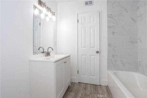 Bathroom, Interior, Marble Walls, Wood Texture Flooring