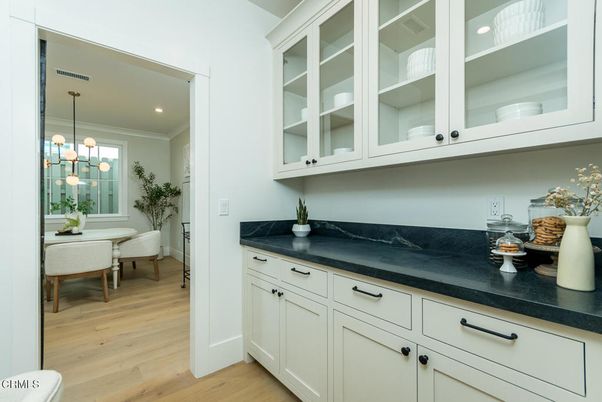 Dining room, Interior, Pendant Lights, Recessed Lighting, Wood Texture Flooring