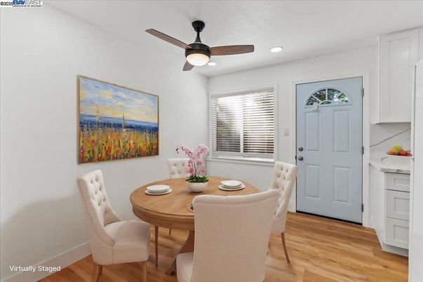 Dining room, Interior, Recessed Lighting, Wood Texture Flooring